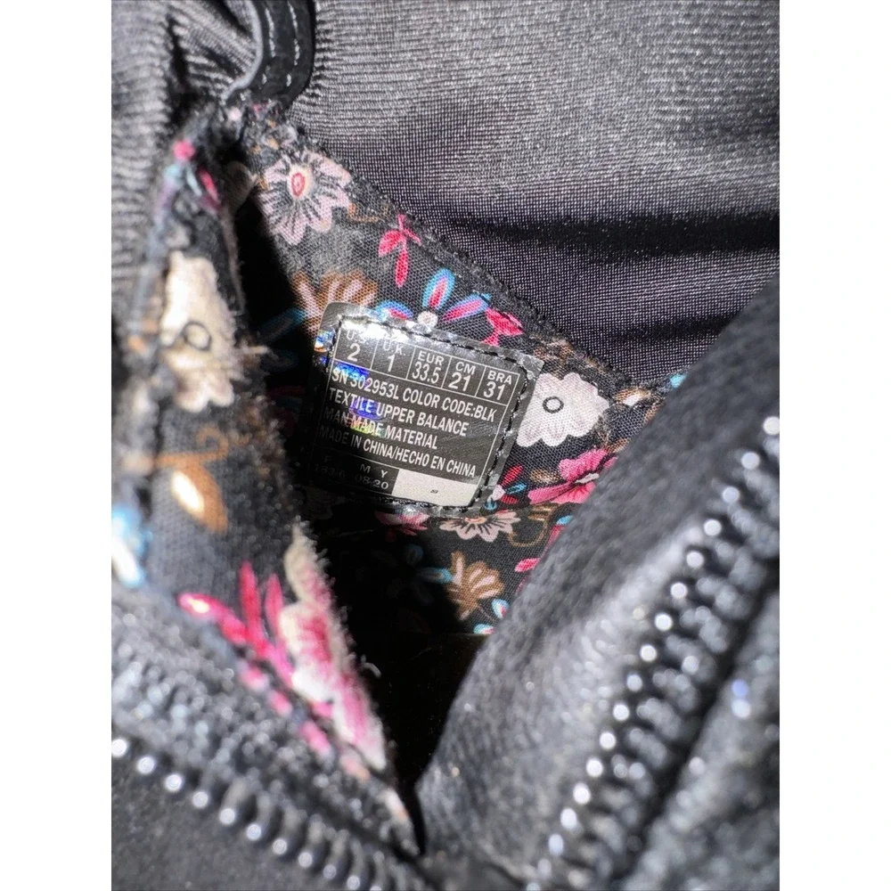 Skechers Boots Glitter Bow Zipper MidCalf Logo  Black Floral Lining Girls Sz 2
